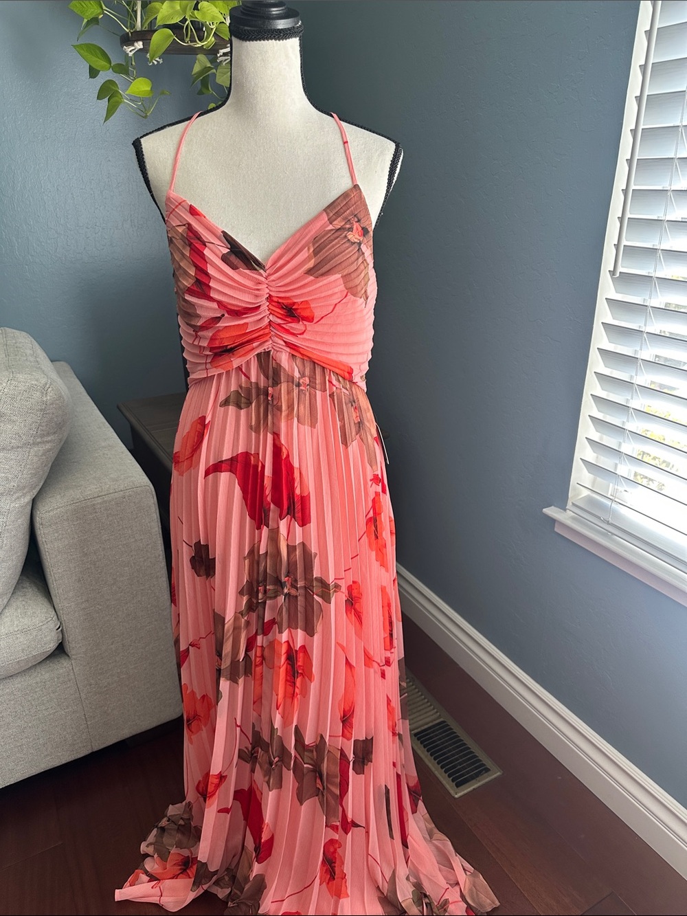 Express Pink Floral Pleated Maxi Dress